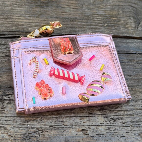 Betsey Johnson Kitsch Candy Bifold Wallet Pink Metallic Candy Gummy Bears Charms - Picture 2 of 11